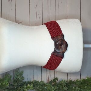 Vtg Glass Bead Wood Stretchy Elastic Belt Burnt Orange Belt Women OS Bohemian